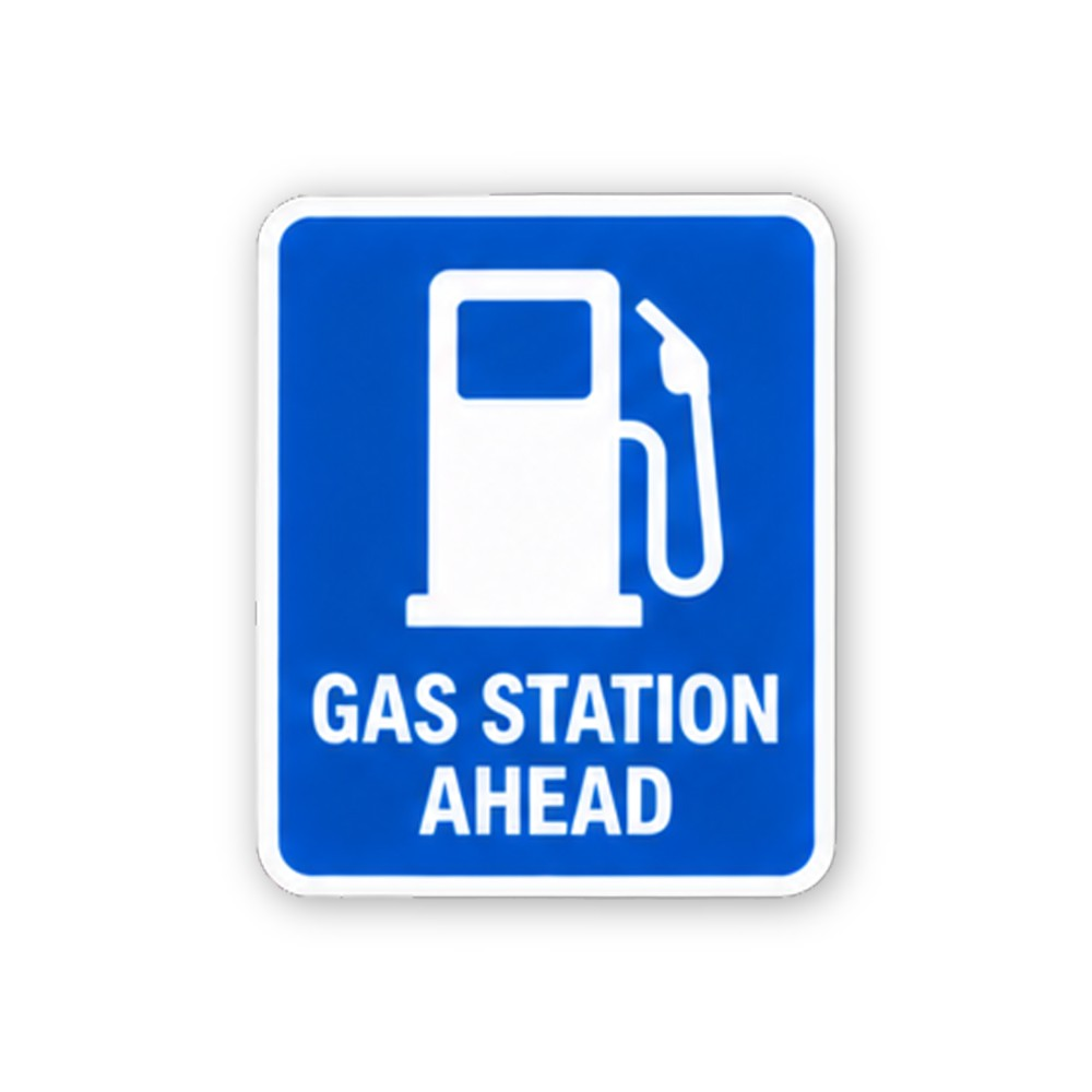 Blue Gas Station Ahead White Pump Portrait Vinyl Decal Stickers