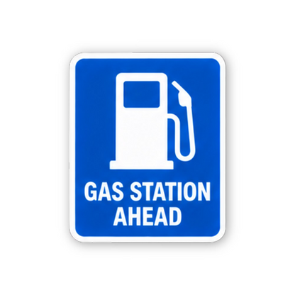 Blue Gas Station Ahead White Pump Portrait Vinyl Decal Stickers