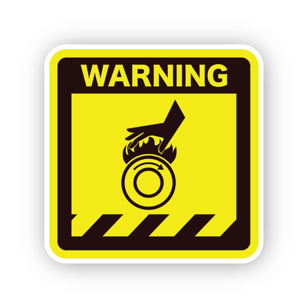 Yellow Warning Hand and Spinning Roller Vinyl Decal Stickers