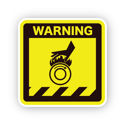Yellow Warning Hand and Spinning Roller Vinyl Decal Stickers