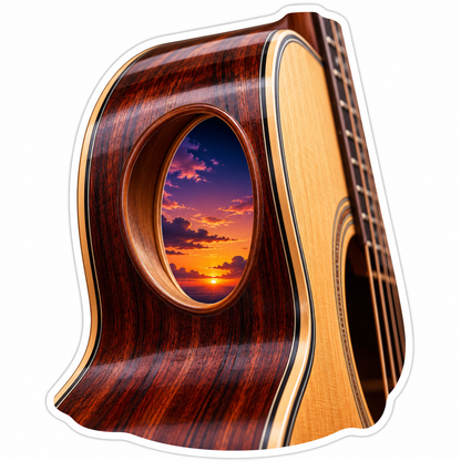 Wood Guitar Sound Port with Sunset Sky Vinyl Decal Stickers
