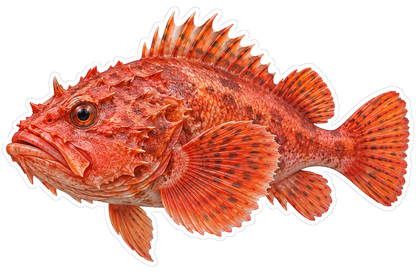 Red Spiny Fish with Broad Fan Fin Art Vinyl Decal Stickers