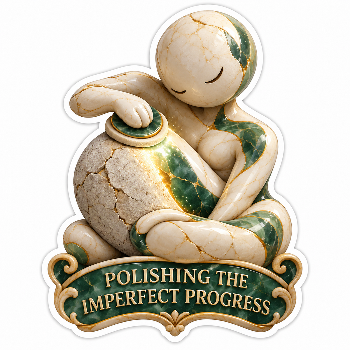 Green Cream Stone Figure Polishing Cracked Orb Vinyl Decal Stickers