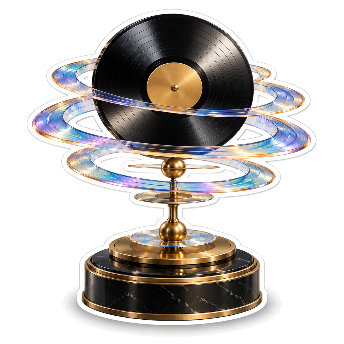 Black Music Record with Iridescent Orbit Rings Vinyl Decal Stickers
