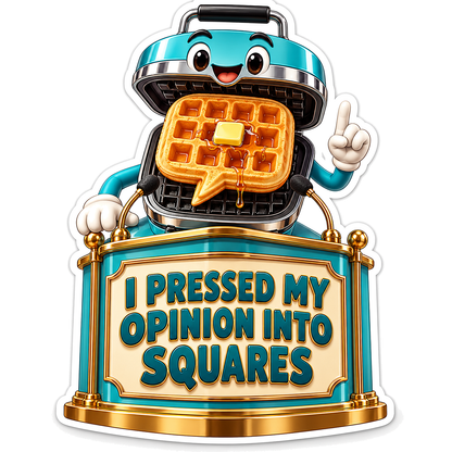 Teal Waffle Maker behind Gold Sign Vinyl Decal Stickers