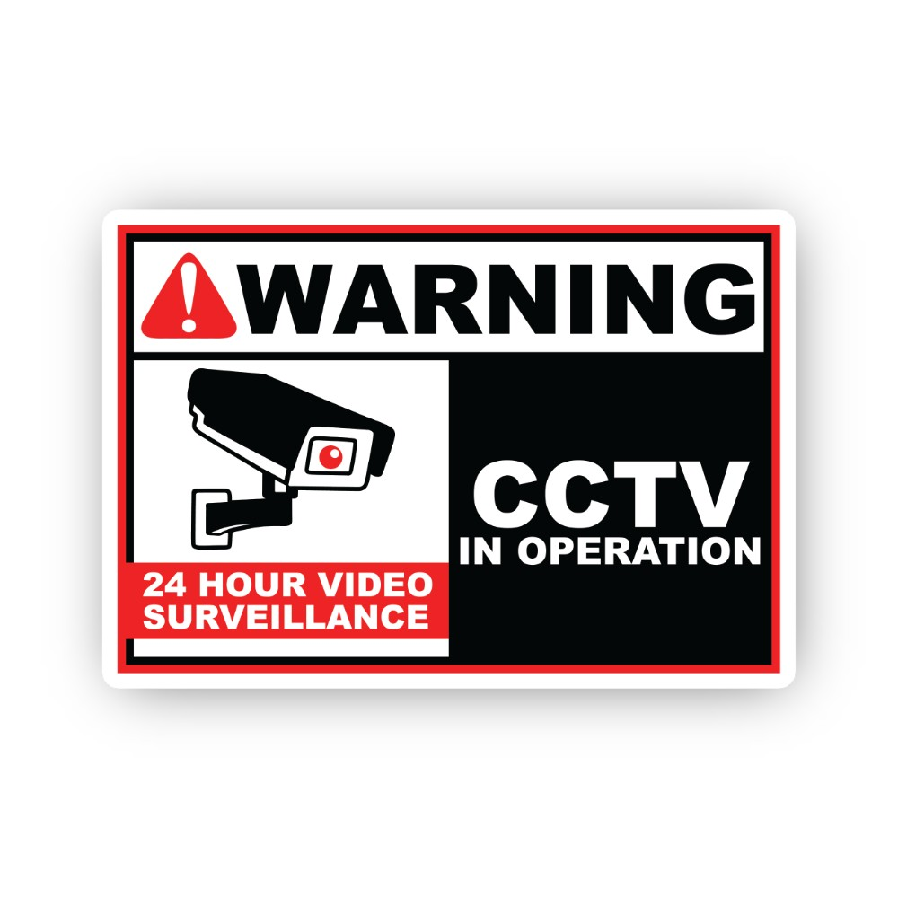 Red Black Warning CCTV Wide Panel Vinyl Decal Stickers