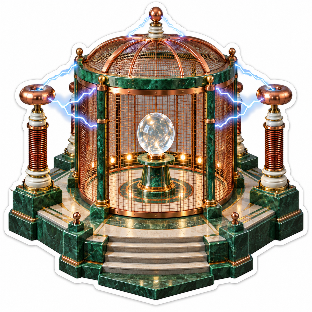 Green Copper Cage With Glowing Orb Art Vinyl Decal Stickers