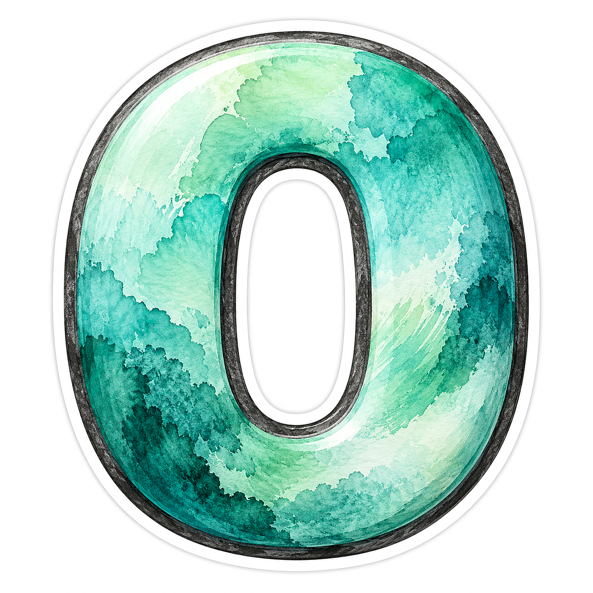 Seafoam Watercolor Charcoal Border Letter O Vinyl Decal Stickers
