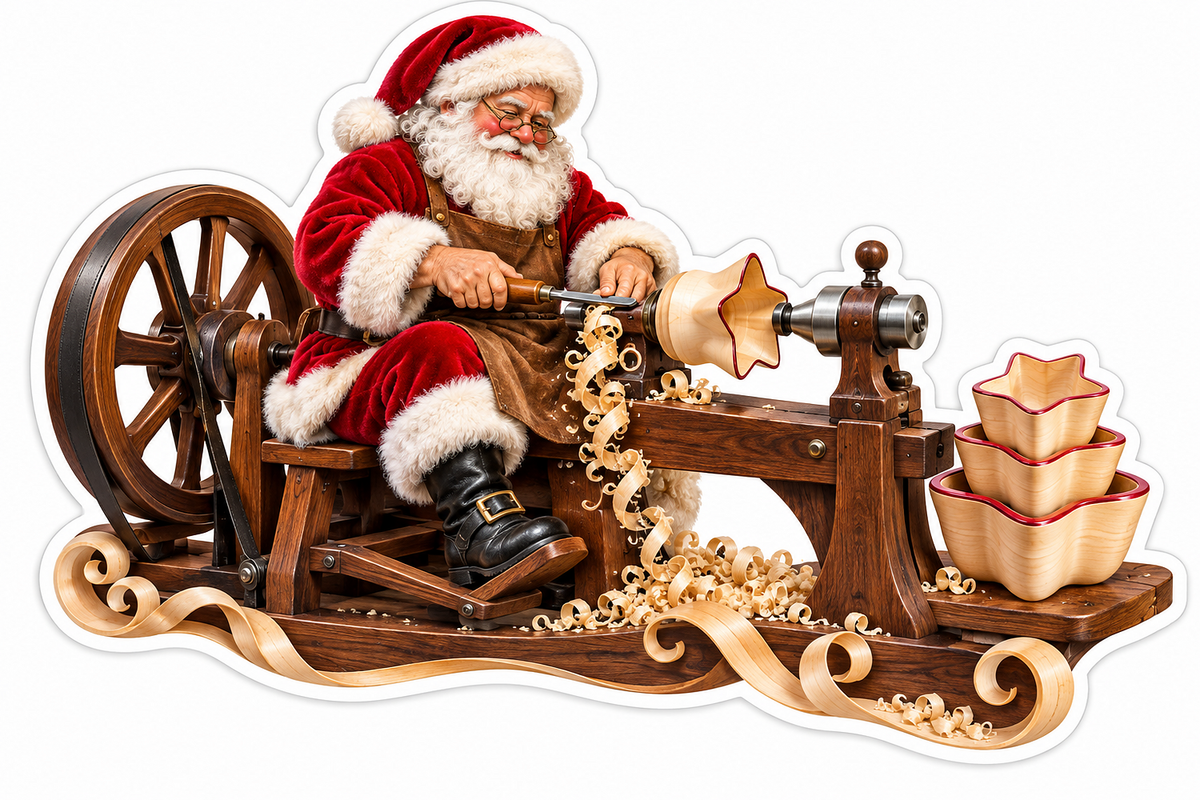 Santa Turning Wooden Bowls on a Hand Lathe Vinyl Decal Stickers