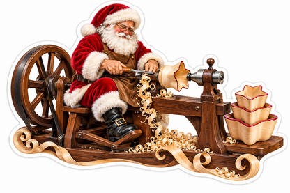 Santa Turning Wooden Bowls on a Hand Lathe Vinyl Decal Stickers