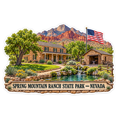 Nevada Mountain Ranch with American Flag Art Vinyl Decal Stickers
