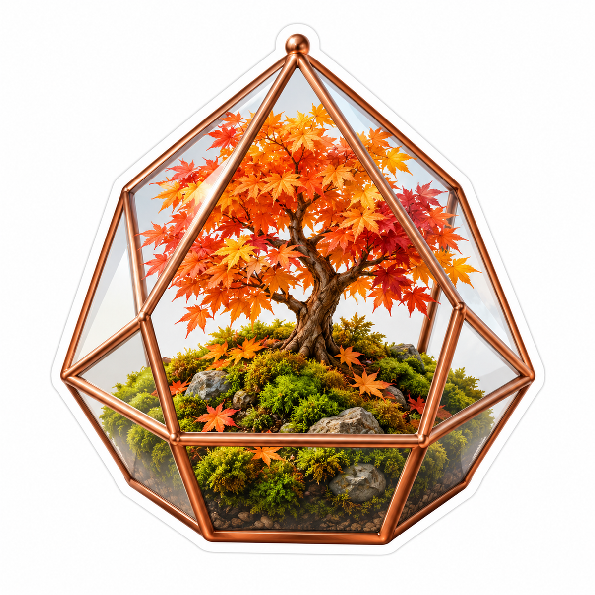 Copper Terrarium with Orange Autumn Tree Vinyl Decal Stickers
