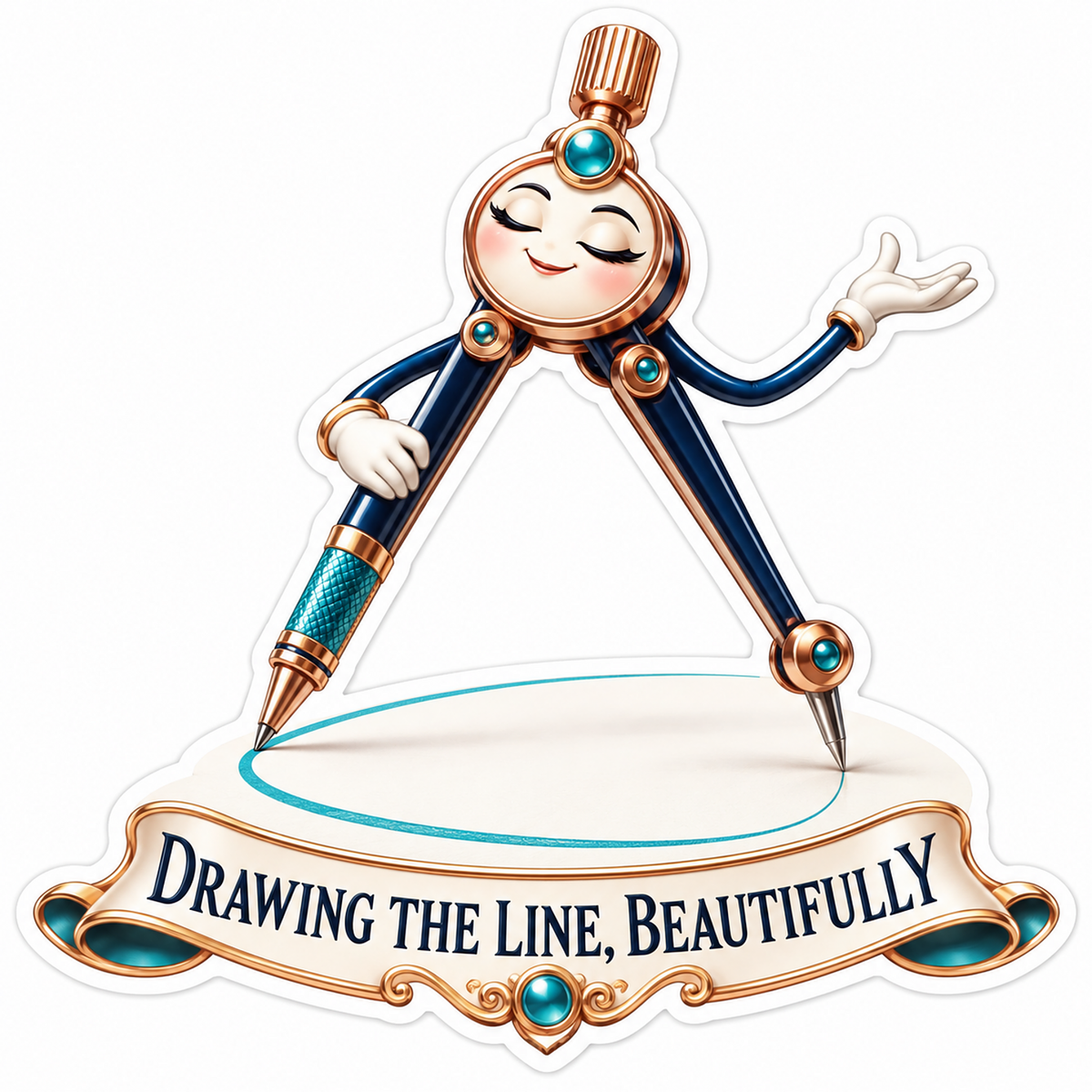 Smiling Drawing Compass Tracing a Teal Circle Vinyl Decal Stickers