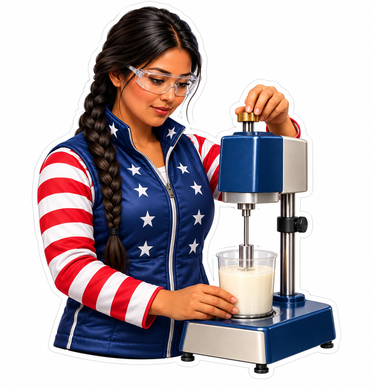 Braided Woman Operating Blue Stirring Machine Vinyl Decal Stickers