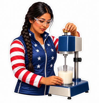Braided Woman Operating Blue Stirring Machine Vinyl Decal Stickers