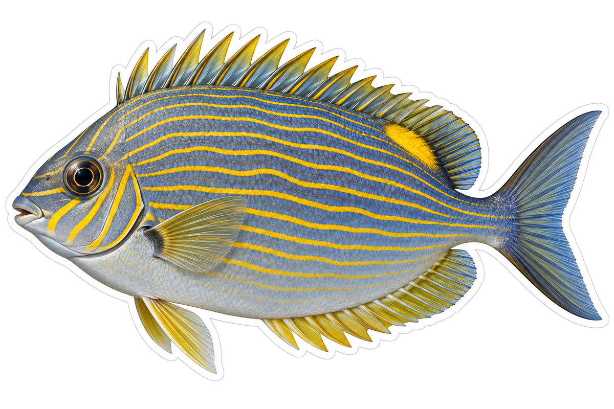 Blue Rabbitfish with Fine Gold Lines Vinyl Decal Stickers