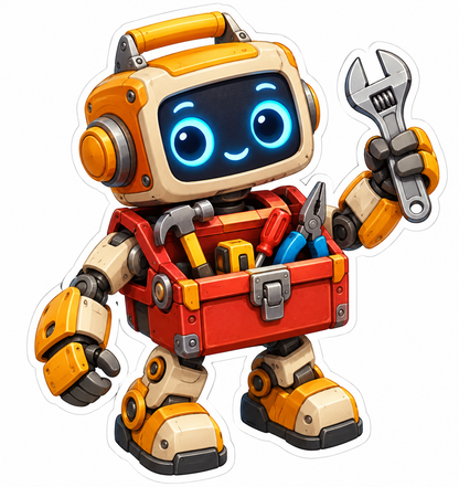 Yellow Toolbox Robot Holding Wrench Art Vinyl Decal Stickers