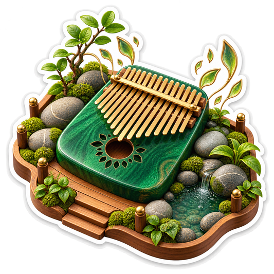 Green Thumb Piano beside Mossy Pebbles Vinyl Decal Stickers