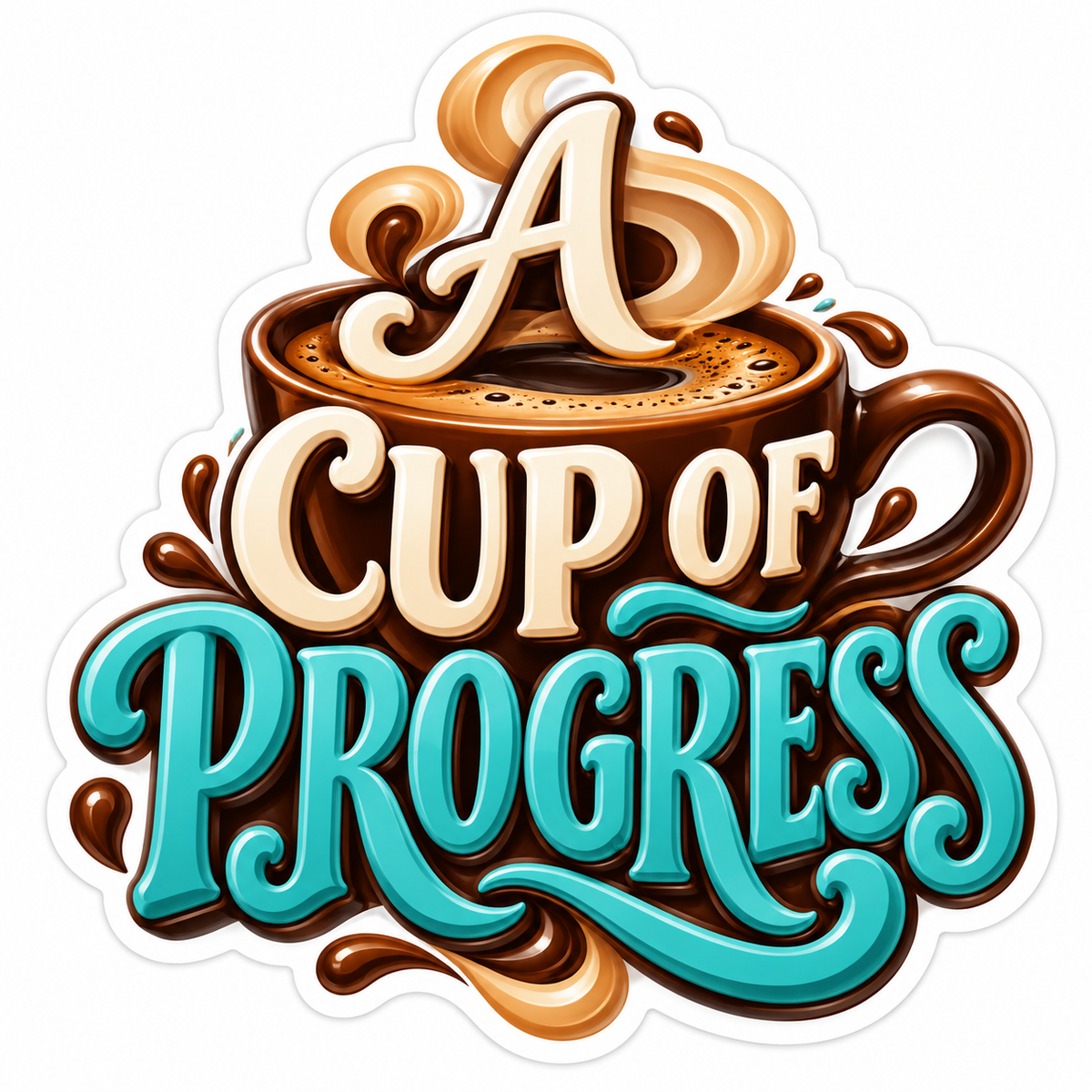 A Cup of Progress Coffee Lettering Art Vinyl Decal Stickers