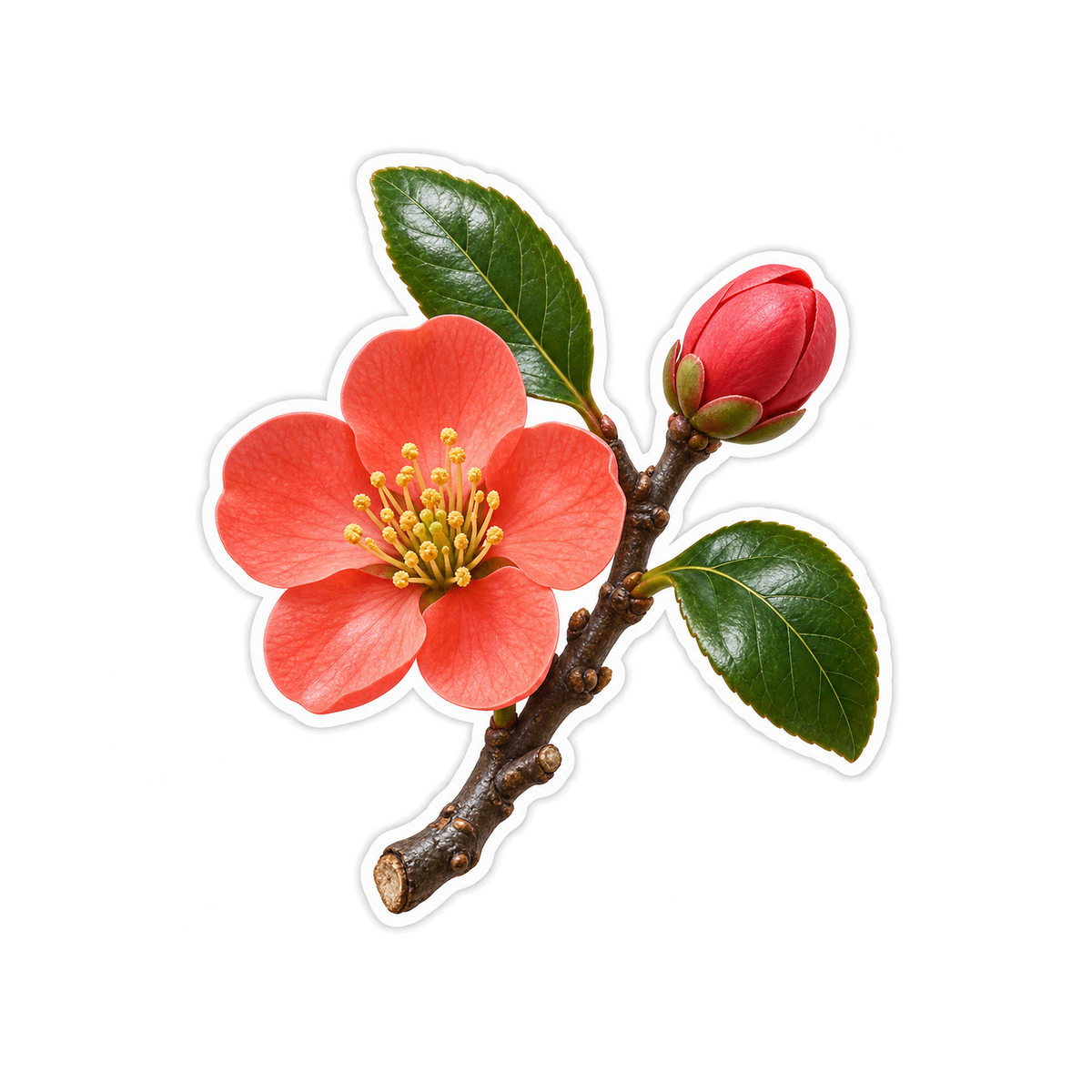 Coral Quince Flower Twig Art Vinyl Decal Stickers