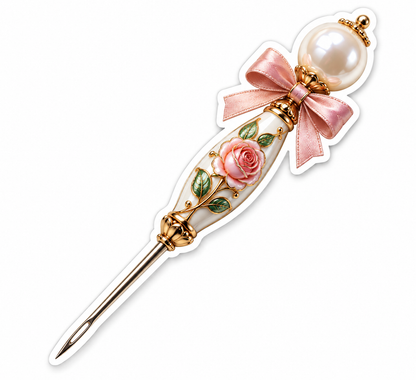 Rose Decorated Sewing Tool with a Pearl Top Vinyl Decal Stickers