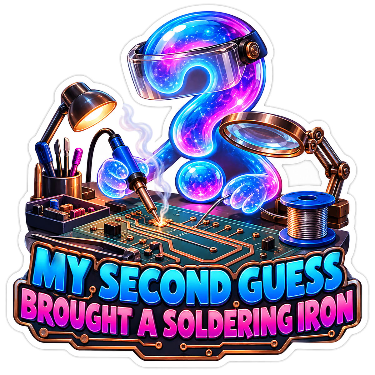 Galaxy Question Mark at Soldering Bench Vinyl Decal Stickers