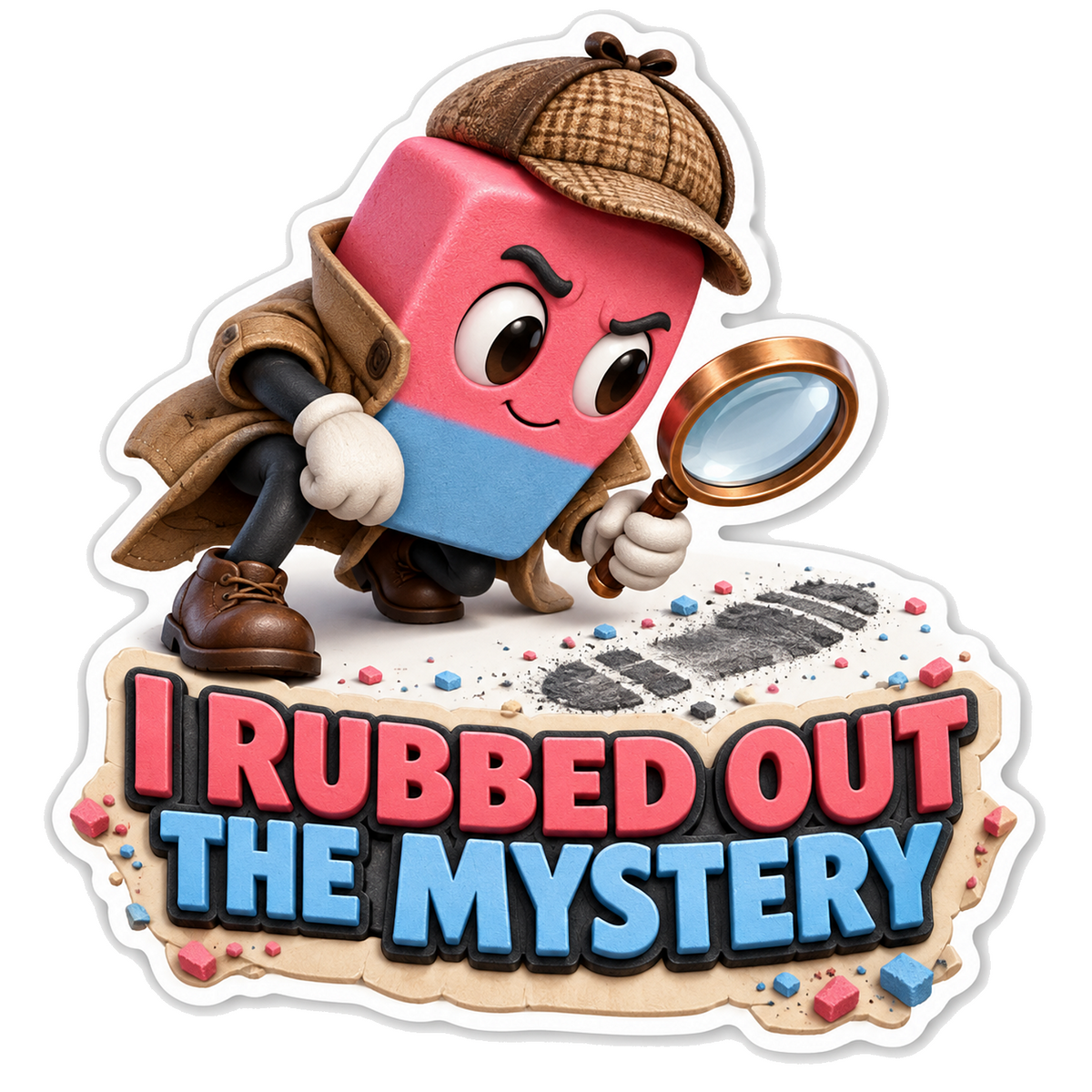 Eraser Detective Inspecting Crumbs Vinyl Decal Stickers