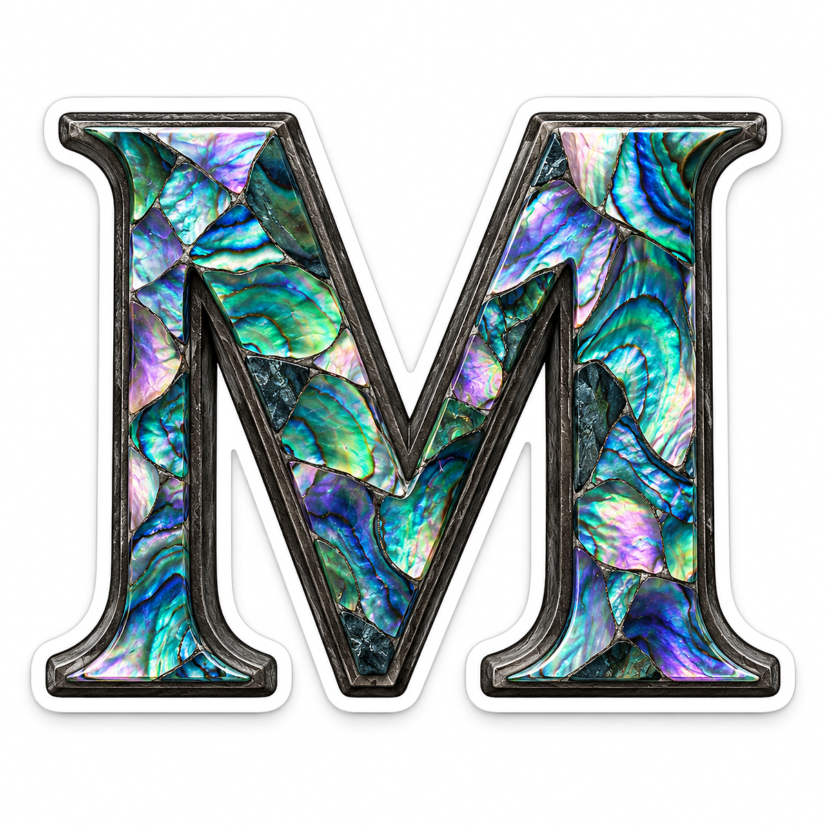 Iridescent Shell Mosaic Letter M Dark Edge Vinyl Decal Stickers