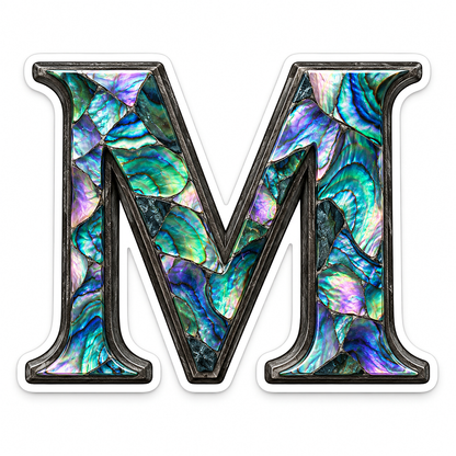 Iridescent Shell Mosaic Letter M Dark Edge Vinyl Decal Stickers