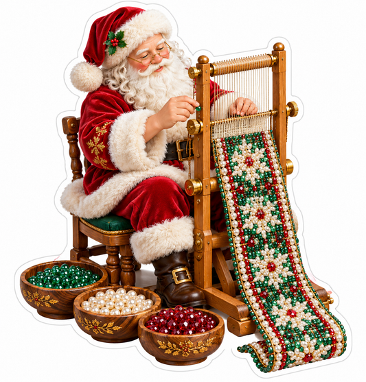 Santa Weaving Red Green Beaded Runner Vinyl Decal Stickers