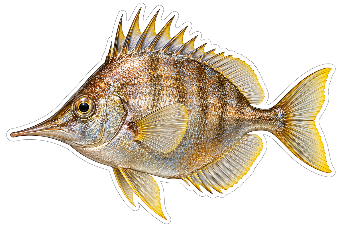 Gold Banded Long Snout Spiny Fish Art Vinyl Decal Stickers