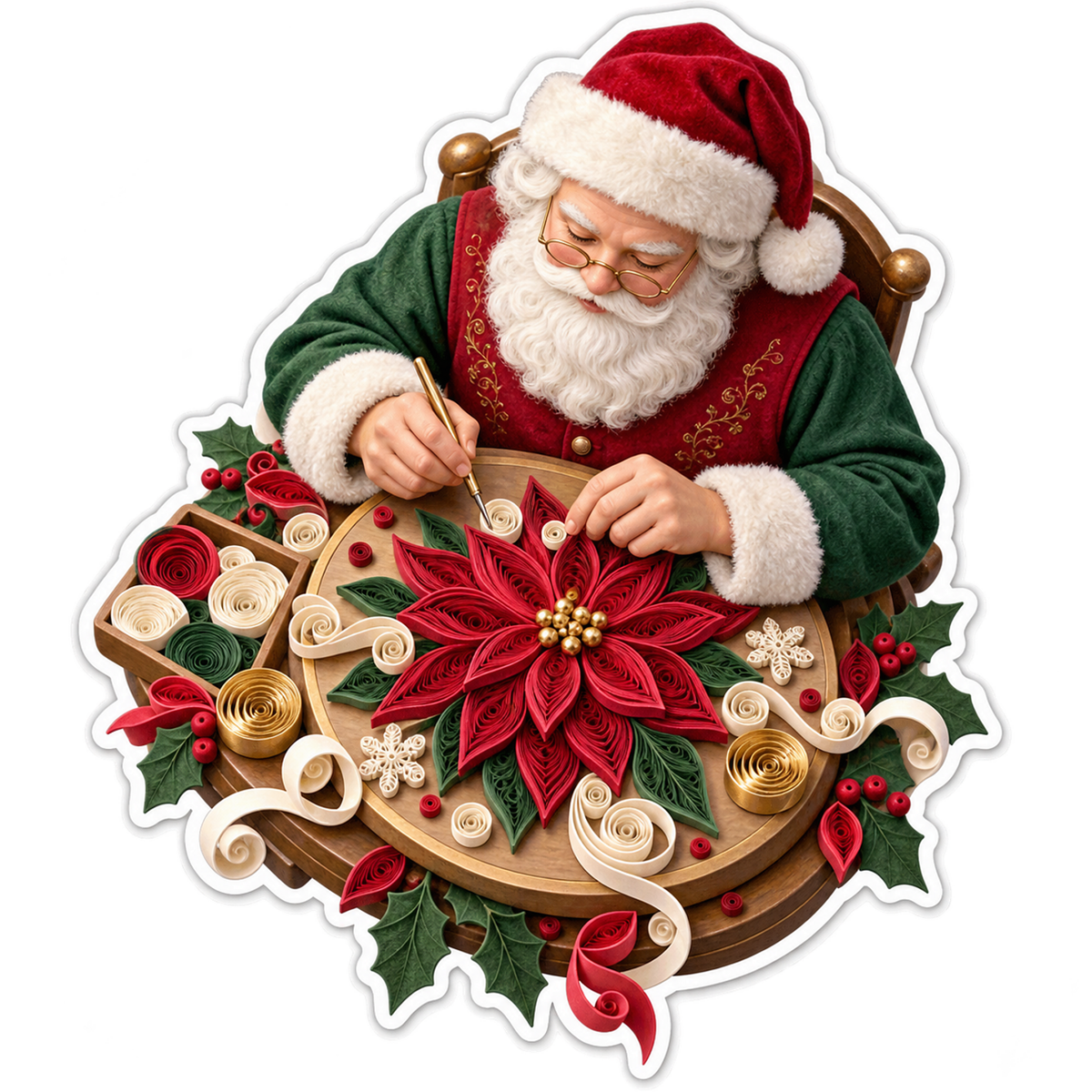 Santa Making Red Paper Flower Art Vinyl Decal Stickers