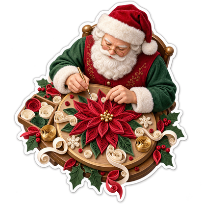 Santa Making Red Paper Flower Art Vinyl Decal Stickers