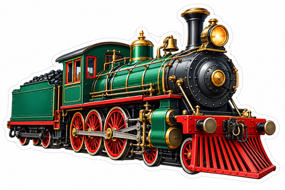 Green Red Steam Locomotive with Gold Trim Vinyl Decal Stickers