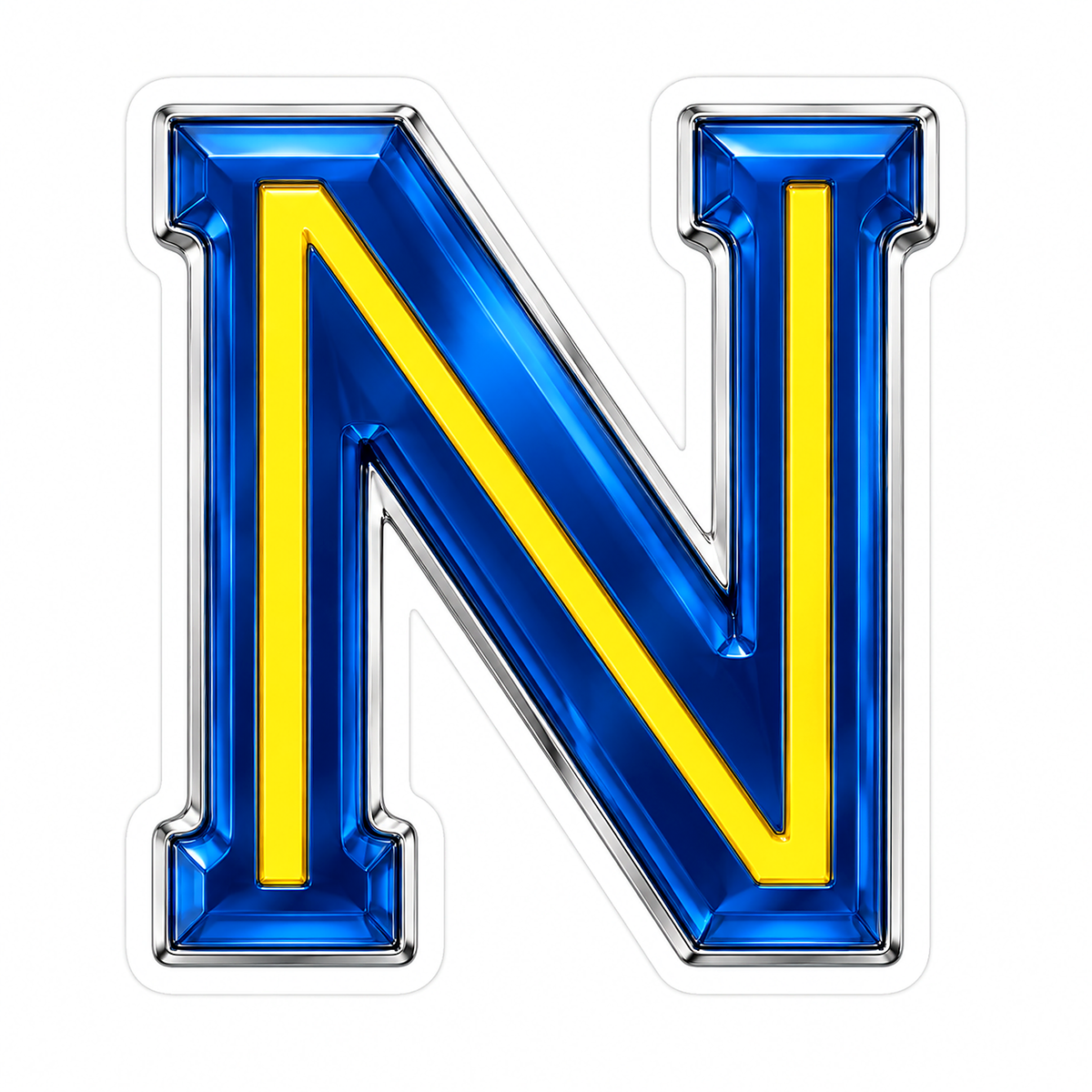 Sapphire Blue Letter N with Yellow Inlay Vinyl Decal Stickers