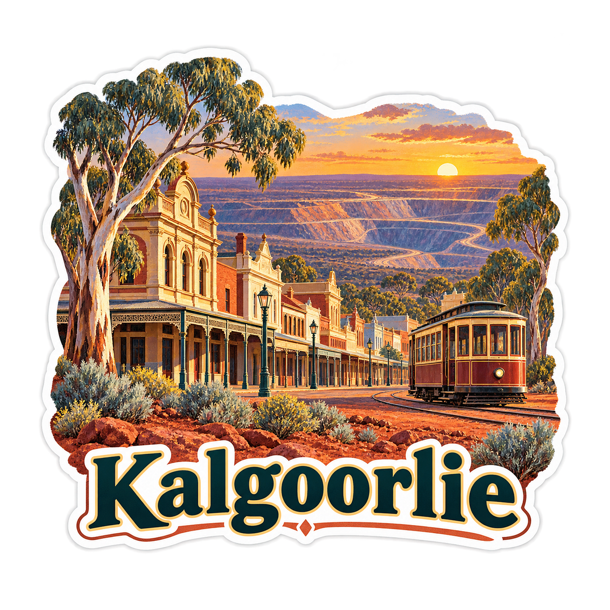Kalgoorlie Historic Street and Tram Art Vinyl Decal Stickers
