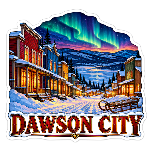 Dawson City Snowy Aurora Travel Art Vinyl Decal Stickers