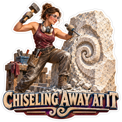Sculptor Carving a Large Stone Spiral Vinyl Decal Stickers