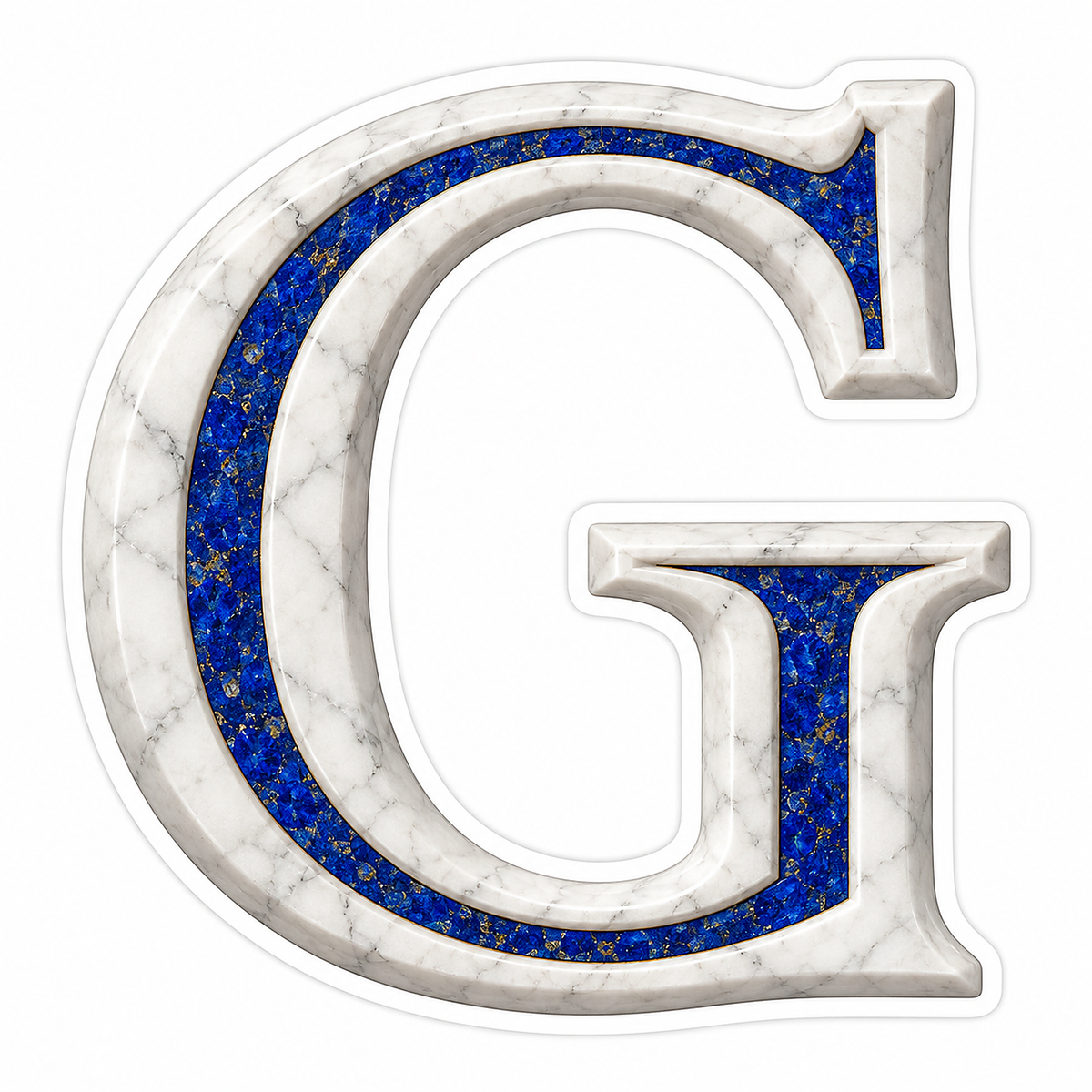 White Marble Blue Stone Inlay Letter G Art Vinyl Decal Stickers