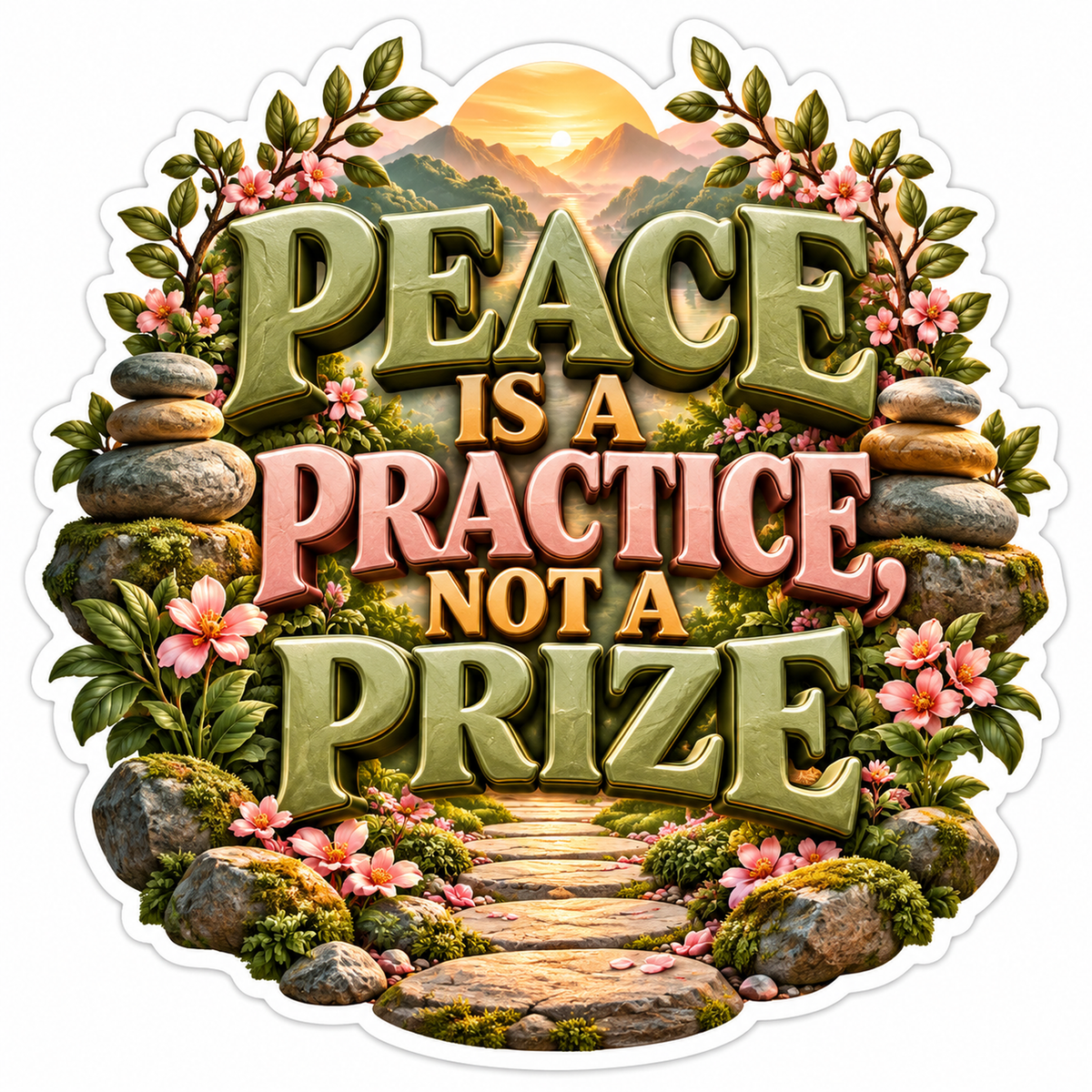Peace Quote with Stone Path and Flowers Art Vinyl Decal Stickers