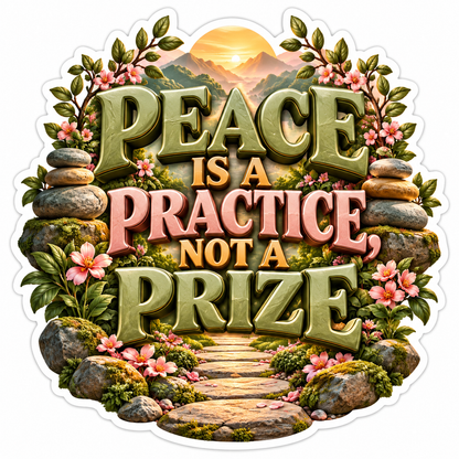 Peace Quote with Stone Path and Flowers Art Vinyl Decal Stickers