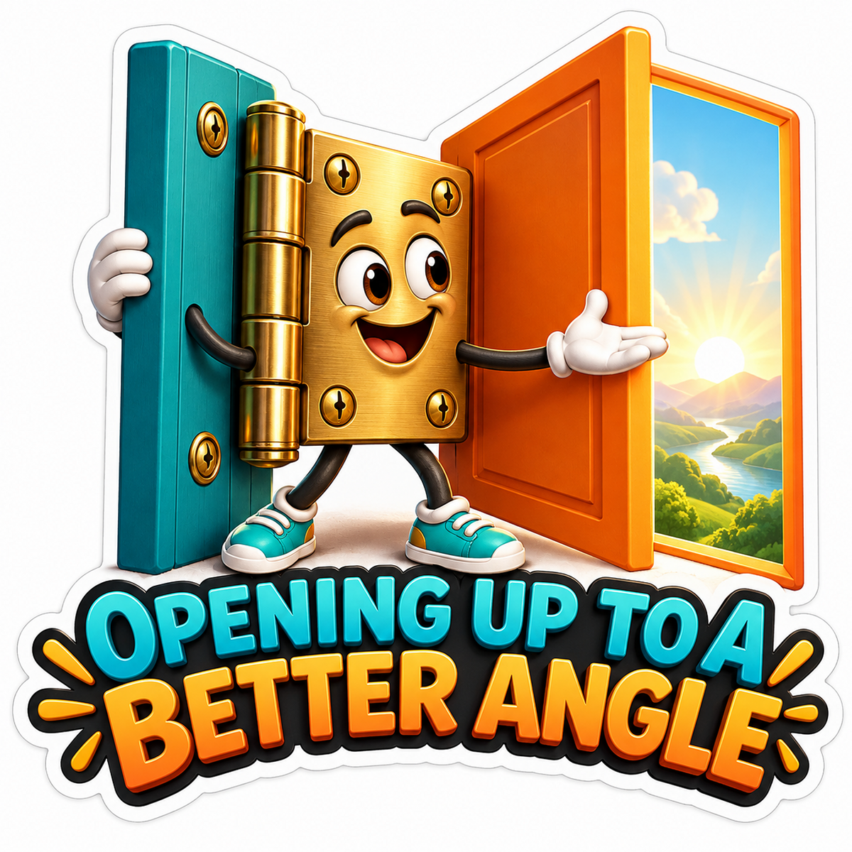 Golden Hinge Mascot Opening Orange Door Vinyl Decal Stickers