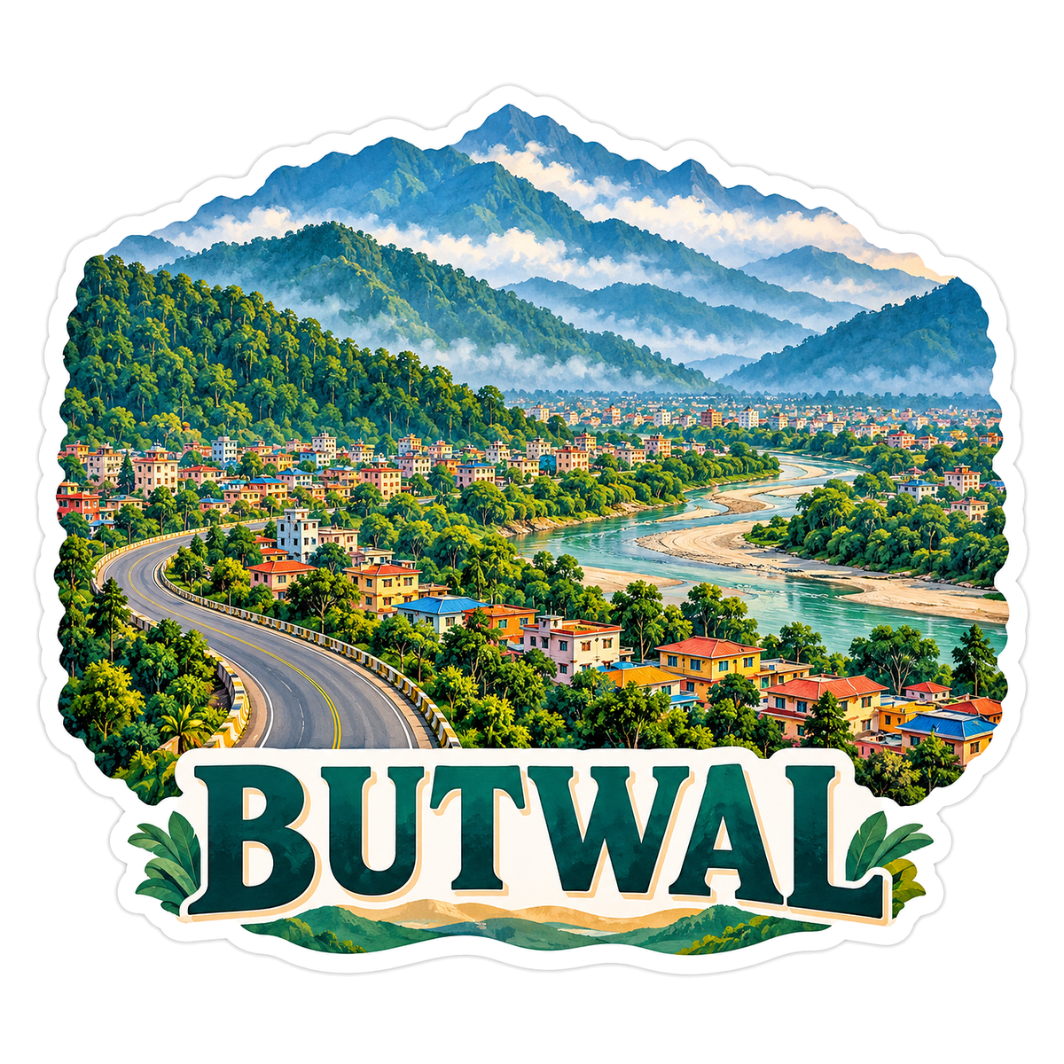 Butwal River Mountain Foothills Art Vinyl Decal Stickers