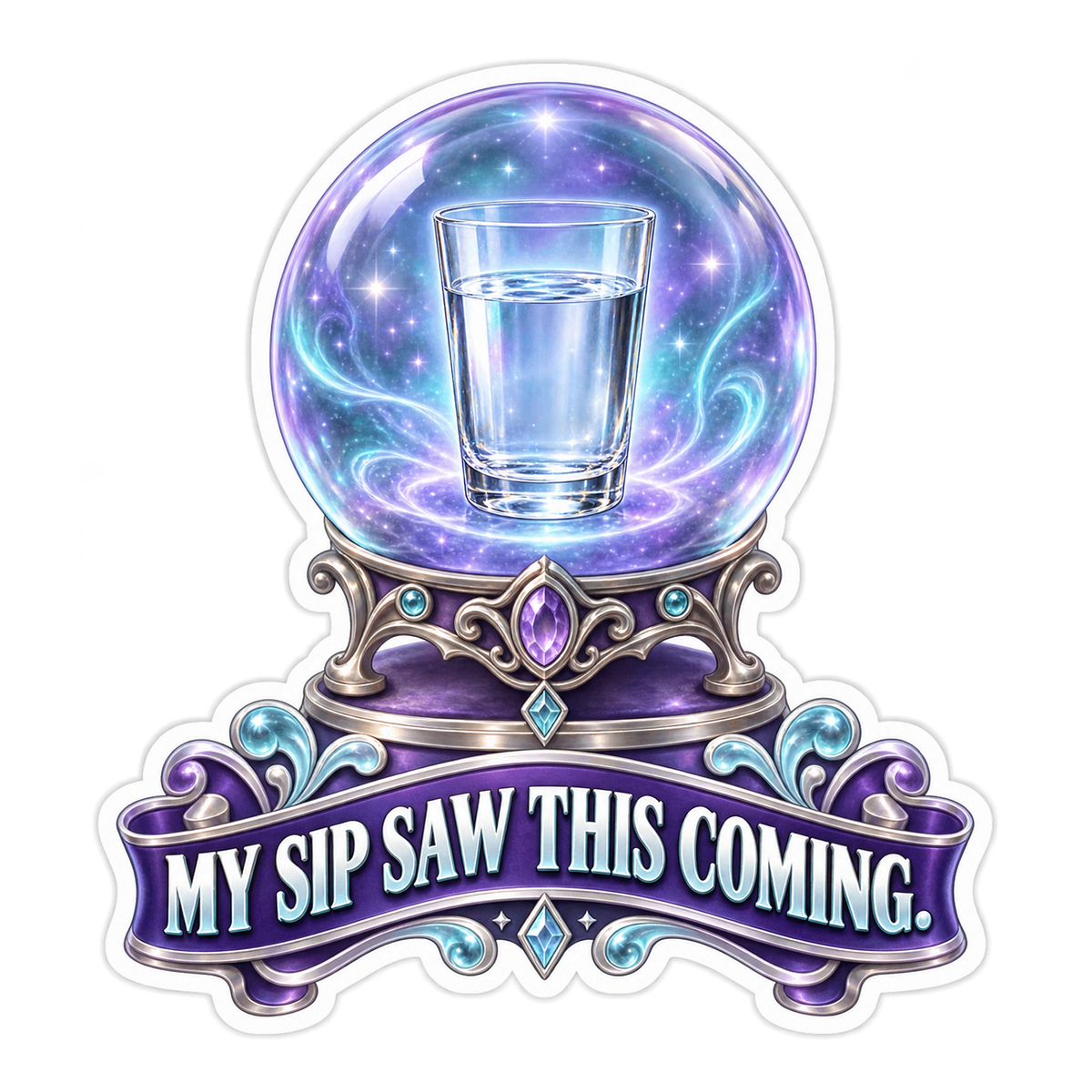 Water Glass inside a Purple Crystal Ball Vinyl Decal Stickers