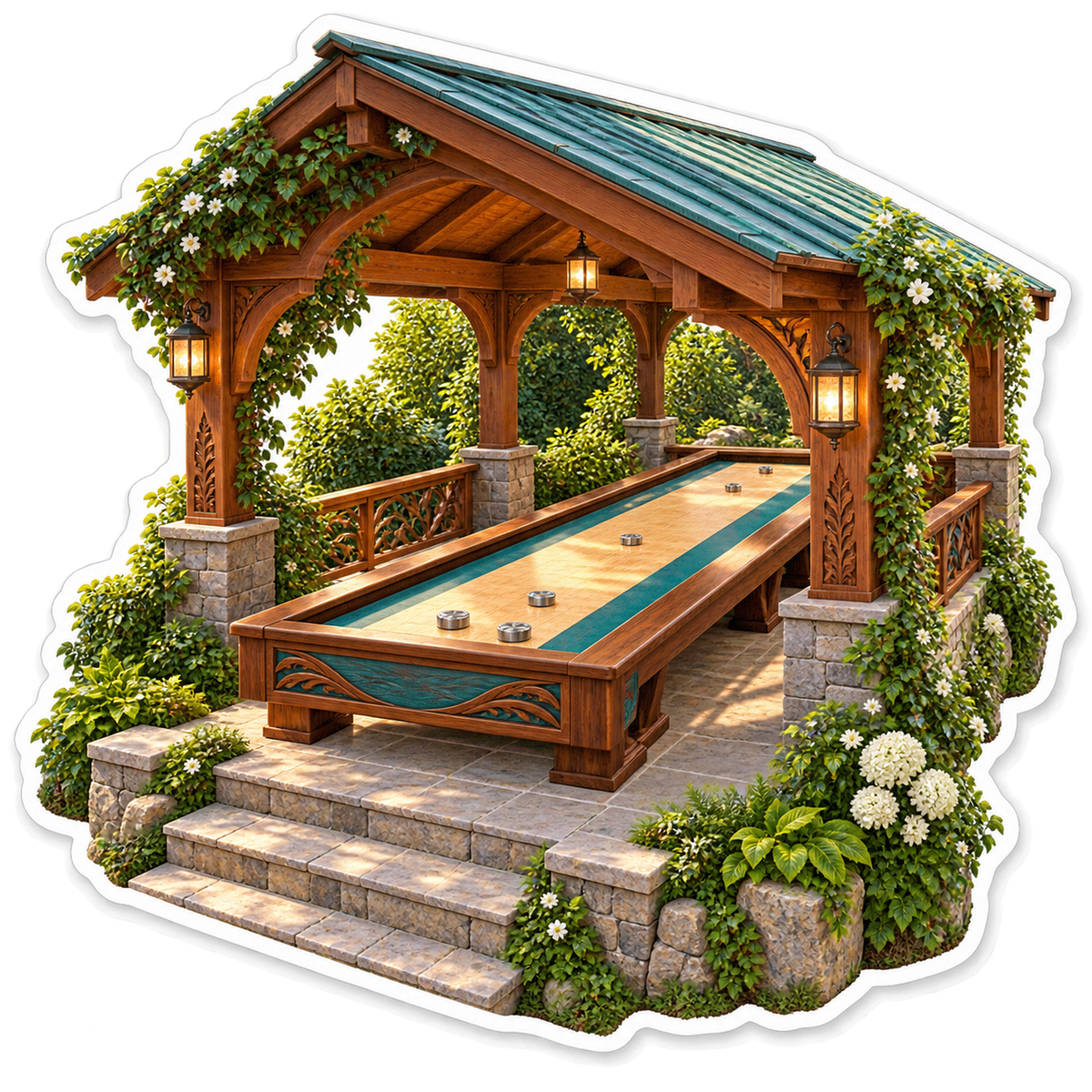Wooden Shuffleboard beneath Garden Pavilion Vinyl Decal Stickers