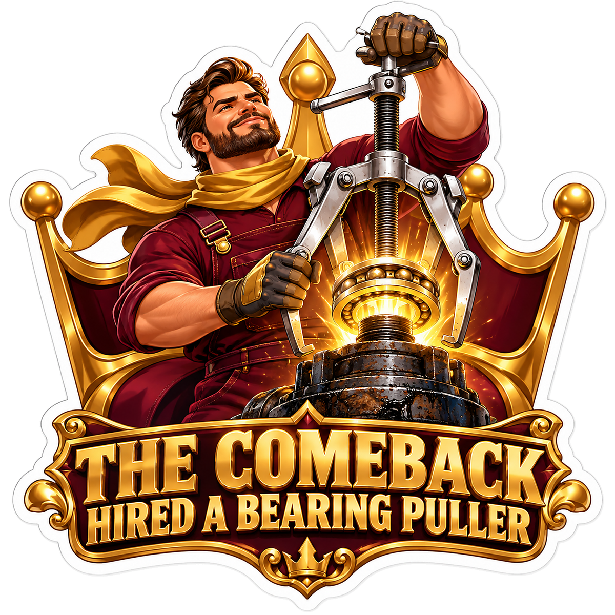 Man Pulling Glowing Bearing on Gold Throne Vinyl Decal Stickers