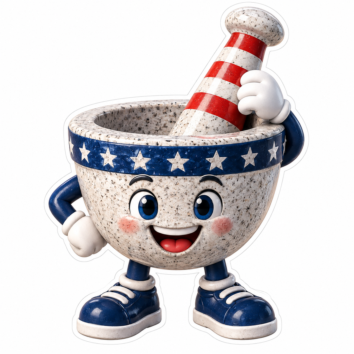 Smiling Patriotic Mortar and Pestle Mascot Vinyl Decal Stickers