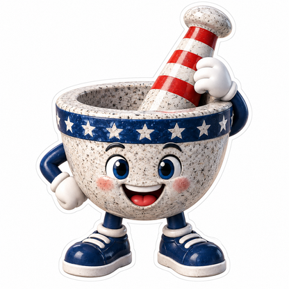 Smiling Patriotic Mortar and Pestle Mascot Vinyl Decal Stickers