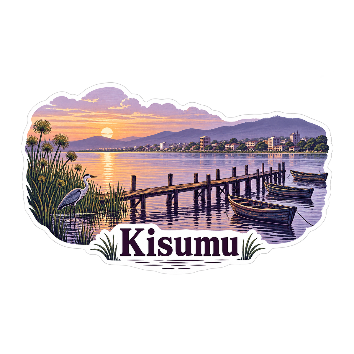 Kisumu Sunset Fishing Pier Art Vinyl Decal Stickers