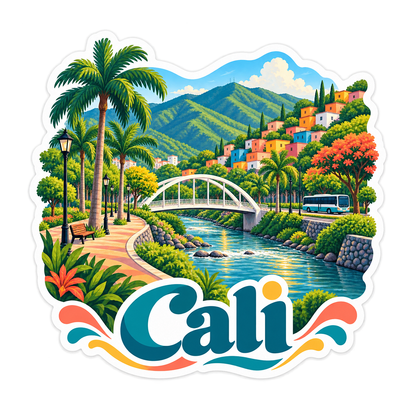 Cali River Bridge Green Hills Art Vinyl Decal Stickers